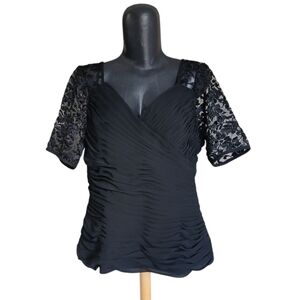 2/$50 Adrianna Papell sz10 Black Lace Sleeve Blouse